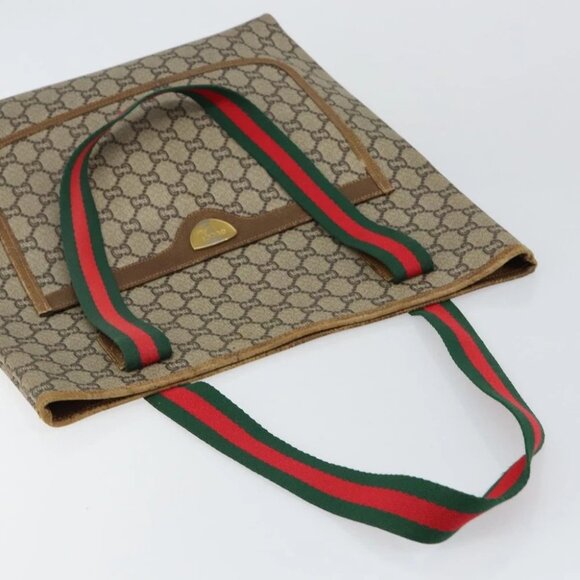GUCCI GG Plus Supreme Web Sherry Line Tote Bag PVC Beige Gold - Picture 5 of 16